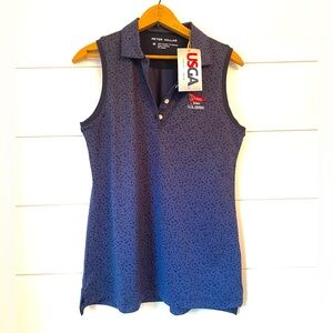 NWT $88 Peter Millar Blue Sleeveless Fitted Polo Shirt (size medium)